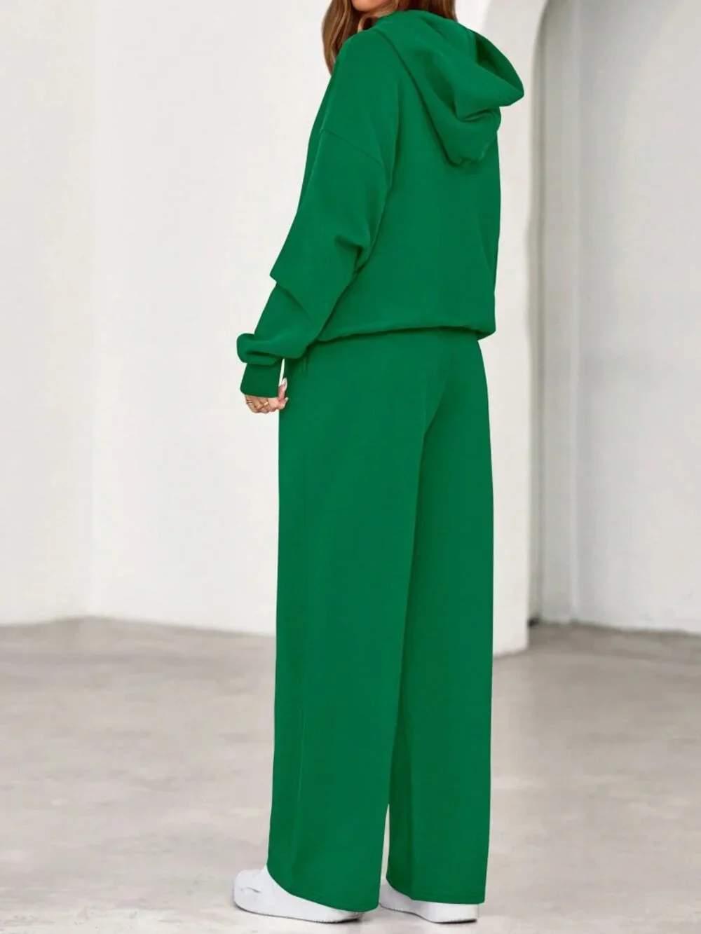 Green Casual Women's Long Sleeve Oversized Loose Wide Leg Sweat Set